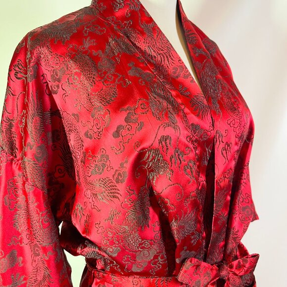 Vintage "Oriental" Brand One Size Robe Dragons Brocade Satin Sash Tie - Picture 10 of 12